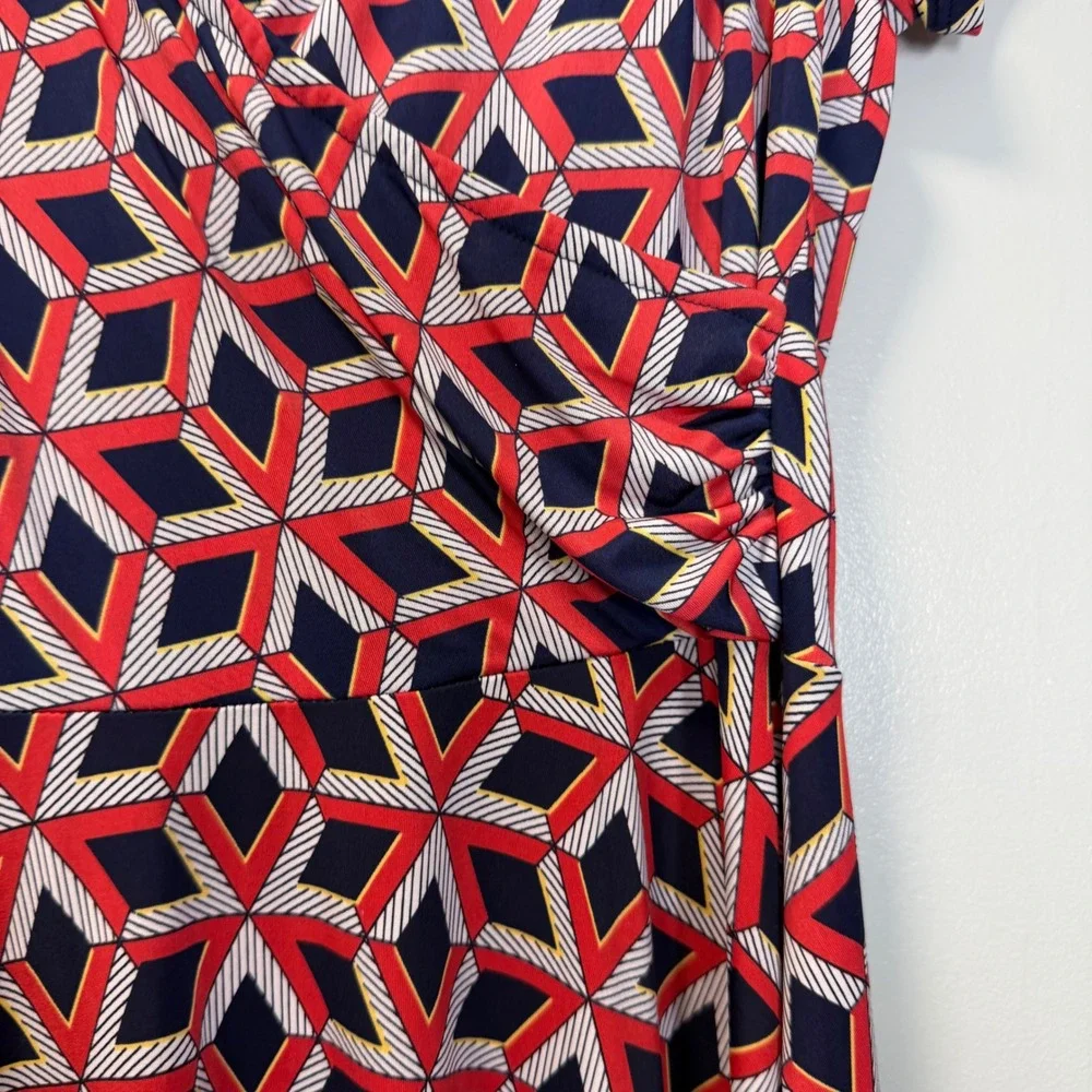 Kaileigh Amandine Geometric Faux Wrap Dress Red‎ Navy Blue White Size Medium